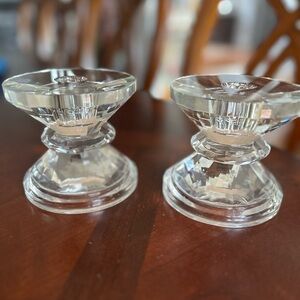 Stunning Pair of Multi Faceted Clear Crystal Candle Holders Mint Condition